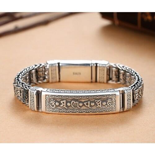 New Handmade Creative Prayer Wheel Bracelet Male Silver Female Turn Beads Six-character Mantra Personality Trend Retro
