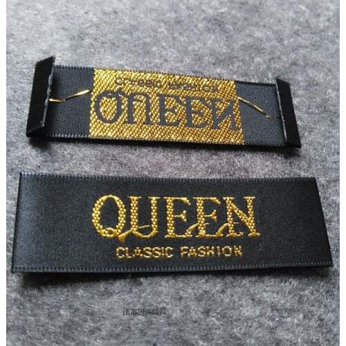 Custom clothing satin woven labels/garment embroidered tags/golden silver thread collar label/dress labels tags 1000 pcs a lot