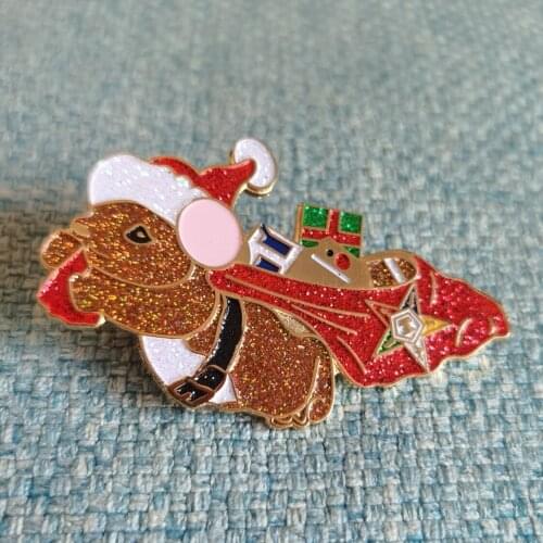 Wholesale 2" Glitter Christmas gift fashion lapel pin badge lovely mouse with hat