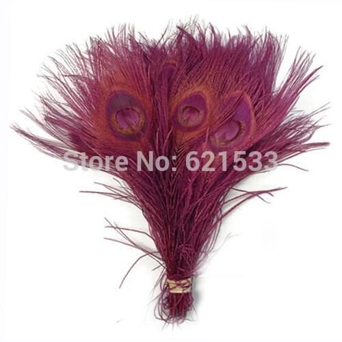 Peacock Feathers, 100pcs/lot - BURGUNDY Bleached and Dyed Tails Peacock Feathers 25-30cm long