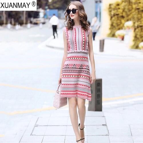 Summer Slim Love pattern of knitted jacquard Bohemia Sweater Dress Fashion Streetwear Light blue Summer Knit Sweater Dress