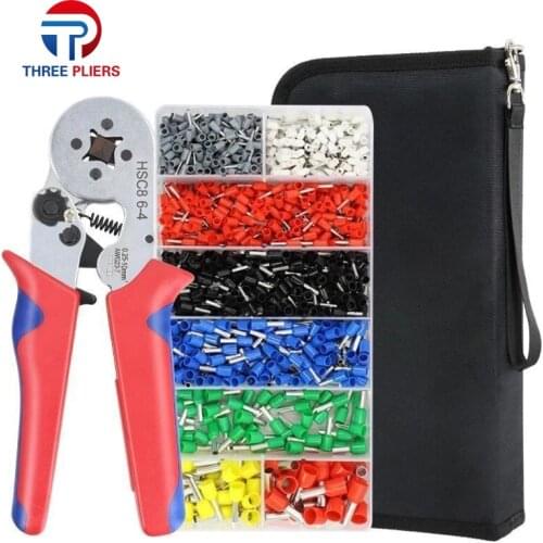 Pliers Crimp tools HSC8 6-4 0.25mm²-10mm² for Pin/tube type terminal and 1200pcs/box ferrule Terminals black tool kit