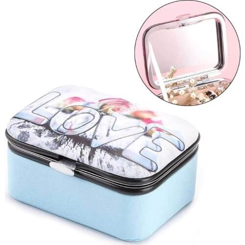 Protable Travel Leather Bracelet Box Earrings Necklace Organizer Display Brooch Jewelry Storage Case with Mirror Women Girls Gif