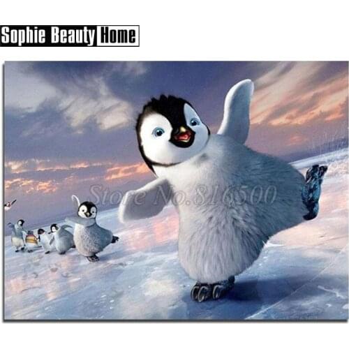 Christmas Gift 5D Diamond Cross Stitch Diy Full Diamond Painting Animal Penguins On Ice Diamond Embroidery Needlework Art 18A057