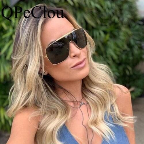 QPeClou Metal Oversized Sunglasses Men Vintage One Piece Sun Glasses Woman Mirror Shades For Women Oculos De Sol Masculino UV400