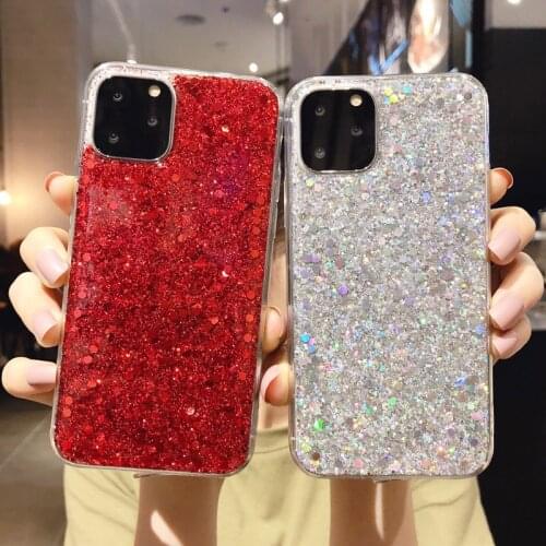 Ottwn Candy Color Phone Case For iPhone 11 12 Pro Max Mini X XR XS Max 7 8 Plus SE2020 Bling Glitter Sequins Soft TPU Back Cover