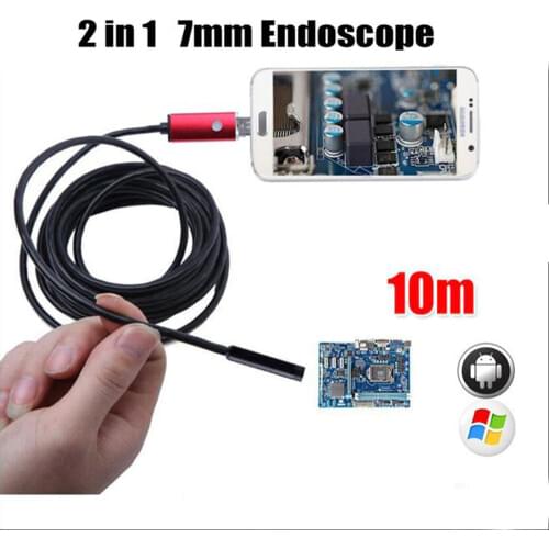 USB Mini Endoscope Camera 7mm 5m10m Flexible Hard Cable Snake Borescope Inspection Camera for Android Smartphone PC