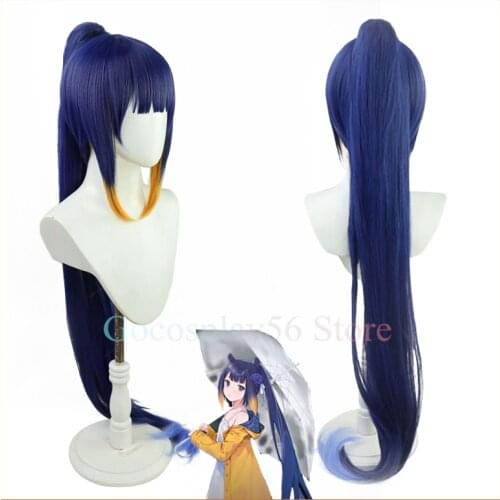 VTuber Ninomae Ina’nis Wig Ponytail Hololive EN Cosplay Youtuber Girls Gradient Blue Yellow Long Straight Heat Resistant Hair