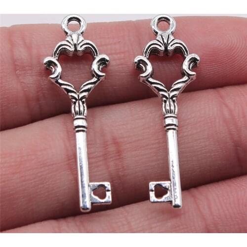 WYSIWYG 5pcs 12x35mm Jewelry Making DIY Handmade Craft Charms Antique Silver Color Key Pendant