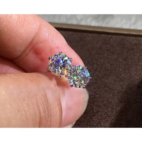 4/5/6MM Crystal Zircon Real 925 Silver Earrings Cubic Zirconia Silver Stud Earrings for Women 925 Sterling Silver Jewelry