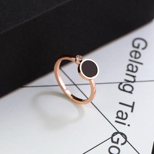 YUN RUO 2020 Rose Gold Colors Crystal CZ Inlay Black Ring for Woman Girl Gift Wedding Jewelry 316 L Stainless Steel Never Fade