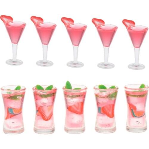 10 Pieces Cocktail Wine Glasses Dollhouse Kitchen Beverage Supplies for 1/12 Miniature Dollhouse