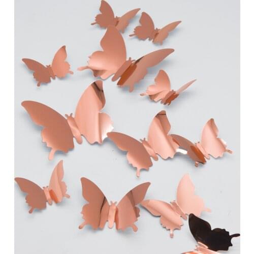 12/24 Pcs 3D Butterfly Mirror Wall Sticker Decal Wall Art Removable Wedding Decoration Kids Room Decoration Sticker Crystal