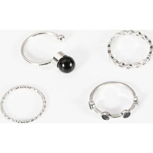 4 Pcs/Set Retro Infinite Knuckle Rings For Women Black Bead Water Ripple Hollow Geometric Rings Set Party Bohemian Jewelry Gift