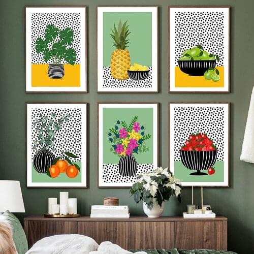 Abstract Fruit Plants Wall Art Lemon Strawberry Canvas Painting Flower Poster Print Nordic Picture for Kitchen Living Room Decor
