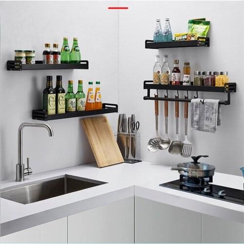 Bathroom Racks hook Kitchen Storage Rack Towel Rack No punching Aluminium Bathroom Accessories Kitchen Supplies Seasoning Rack