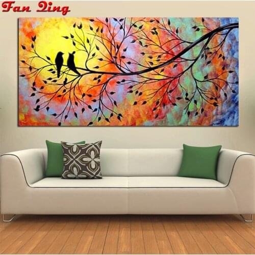 DIY Diamond Painting Cross Stitch Diamond Mosaic Needlework Crafts Abstract Tree Birds Full Diamond Embroidery Home Decor