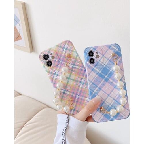 Tobebest Yellow-green Grid Bracelet Phone Cases for iphone 12 Pro Max 11 pro X XS Max XR 7 8 Plus 12mini Chain Wrist Strap Shell