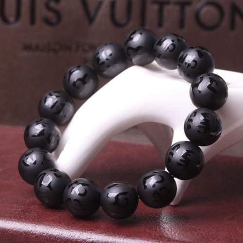 12mm Black Chalcedony dull-Polish Beads OM MANI PADME HUM Tibetan Buddhism Bracelet