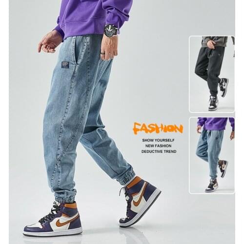 Jeans Loose Men Elastic Waist Teenager Casual Elastic Pants Mouth Clothes Hip Hop Gray Wide Leg Oversize Jeans