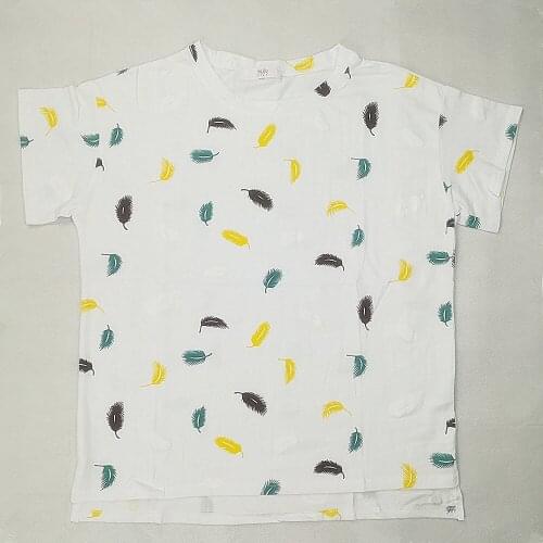 Cotton Women Tops Tees Summer Feathers Print White Casual Female T-shirt Short Sleeve Soft Breathable Sweet Girl Shirts Clothes