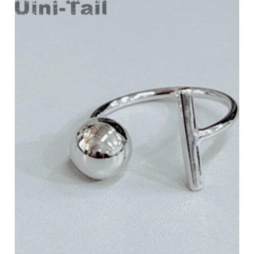 Uini-Tail hot new 925 sterling silver fashion personality temperament glossy bead ring simple small geometric opening ring ED601