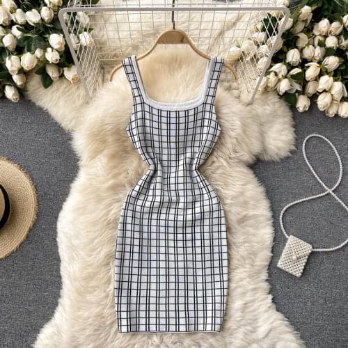 Korobov 2021 Sweet Chic OL Women Dress Korean Vintage Eleagnt Off Shoulder Plaid Female Dress Hit Color Patchwork Knitted Dress