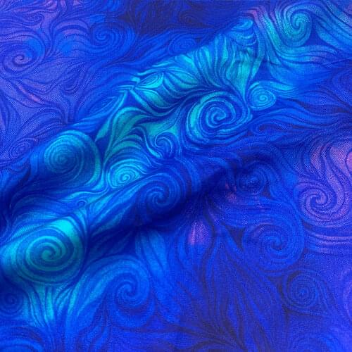 Beautiful 110cm Width 100% Cotton Fabric Digital Printing DIY Sewing Children Clothing Dress Blue Wave Pattern Printing