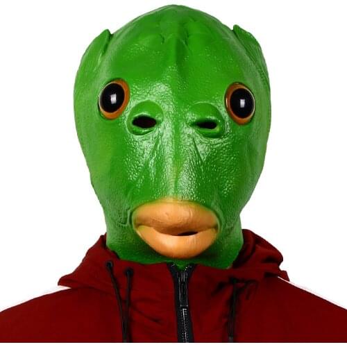 Latex Mask Monster Fish Head Deluxe Rubber Demon Headgear Funny Green Fish Mask For Party Toys For Children Anti-stress Novelty