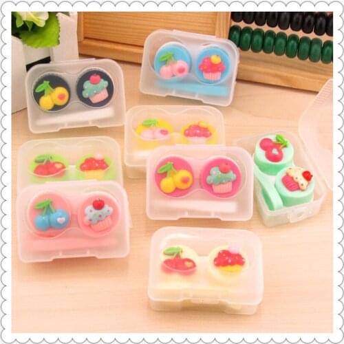 LIUSVENTINA Portable Affordable Simple Type Cute Cherry Cake Contact Lens Case Box Container for Color Lenses Gift for Girls