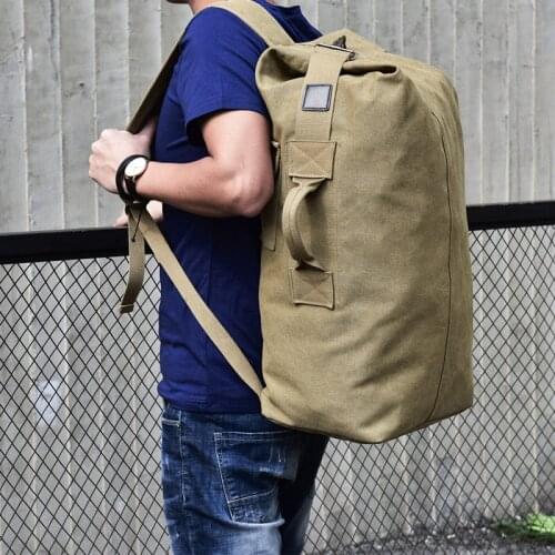 Large Capacity Duffle Backpack Canvas Camping Travel Rucksack Military Shoulder Bag Outdoor Handbag Hiking Bucket Bag