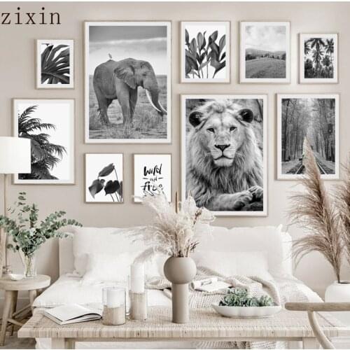 Elephant Lion Wall Art Canvas Painting Lily Coconut Tree Monstera Nordic Posters For Living Room DecorAnd Prints Wall Pictures