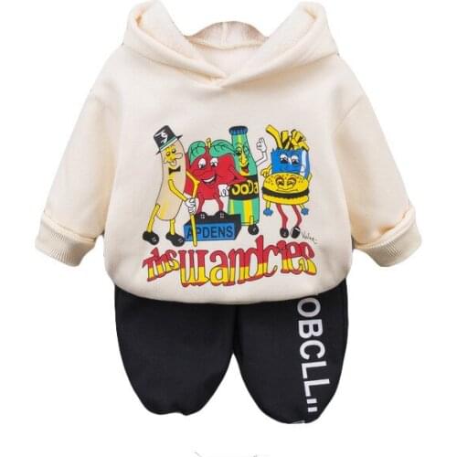 New Thicken Kids Spring Autumn Fashion Clothes Boys Baby Girls Hooded Sweater Pants 2Pcs/Sets Children Cartoon Leisure Tracksuit