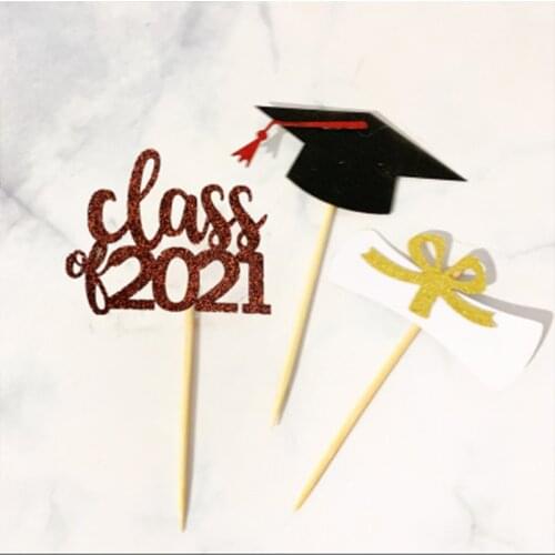 New Class of 2021 Paper Cake Topper Transcript Glitter Letter Baking Cupcake Decoration Supplies Graduation Ceremony Cake Topper