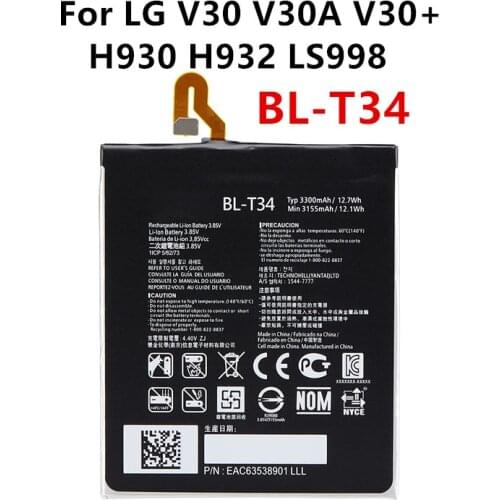 Original BL-T34 3300mAh Replacement Battery For LG V30 V30A V30+ H930 H932 LS998 T34 BLT34 Mobile phone Batteries