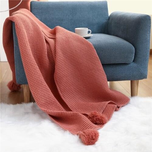 Nordic throw blanket knitted sofa cover woven waffle summer Leisure blanket for beds pure color Nap hotel bedspread Travel shawl