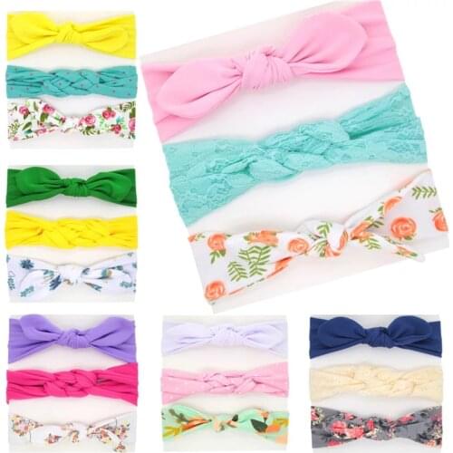 3Pcs/Lot Cotton Dot/stripe/Print Flower Cartoon Hair Band Bow Elastic Headbands Rabbit Ear Turban Kids Baby Hair Accessories