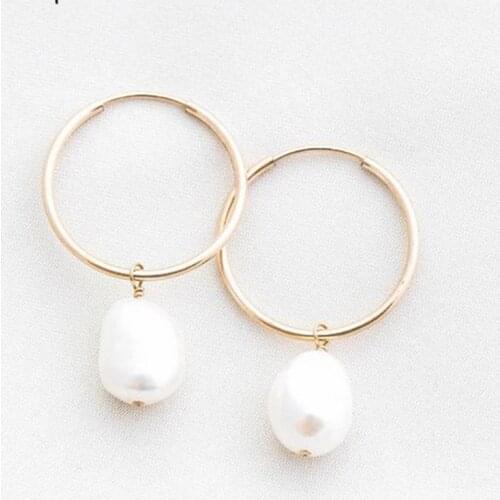 30MM Gold Filled Hoop Earrings Handmade Natural Pearls Earrings Jewelry Circle Earrings Boho Brincos Pendientes Oorbellen