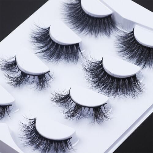4Pair 10mm-25mm 6D 100% Mink Hair Full Strip Eyelashes Extension Fluffy Wispies Natural Long Eye Lashes Handmade Eye Makeup Tool