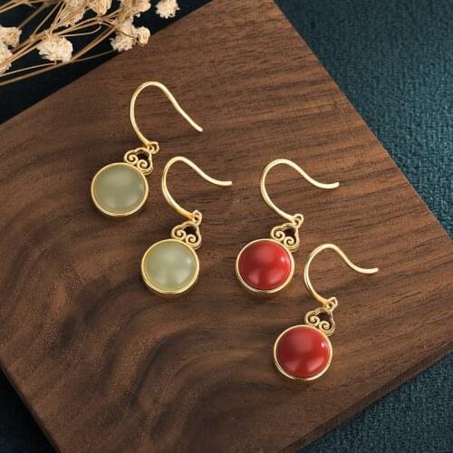 Retro Simple Green Red Stone Earrings for Women Vintage Palace Ethnic Dating Jewelry 2021 Trend Fashion Earring Friends Gift M4