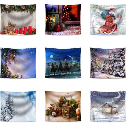 Christmas Snow Scene Tapestry Santa Painting Printing Wall Hanging For Room Tapestries Christmas Tree Various SizesTapestries