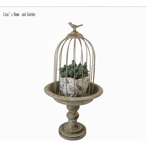 Handcrafted metal garden decor vintage retro pedestal bird cage