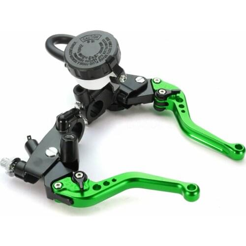 7/8" Left Right HI-Q Motorcycle Green CNC Clutch Brake Levers Master Cylinder Reservoir Aluminum & Plastic