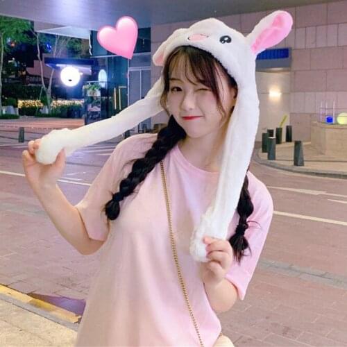 Girls Kocozo Rabbit Hat with Moving Ears Cute Cartoon Toy Hat Airbag Kawaii Funny Toy Cap Kids Plush Toy Birthday Gift Hat for