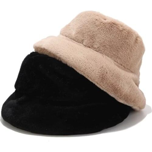 New Wind Warm Faux Fur Winter Hats Women Outdoor Sunscreen Bucket Hat Female Fashion Solid Basin Cap Lady Sun Caps Gift