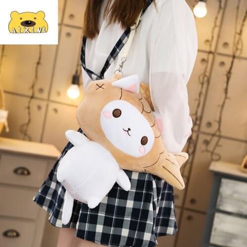 Taiyaki Cat doll korea hot cute backpack pendant Changed into Cat Plush Toy Strawberry cat Doll Single Shoulder Pack Doll