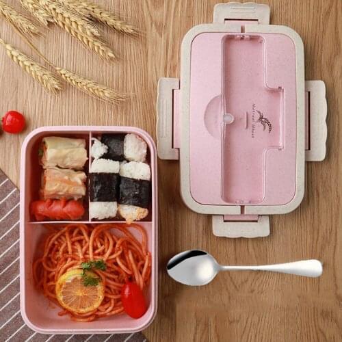 Japanese Microwave Bento Box Wheat Straw Child Lunch Box with Spoon Leak-Proof Bento Lunch Box For Kids School Food Container