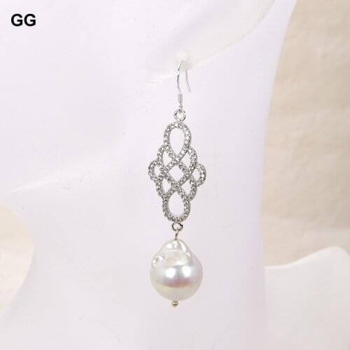 GuaiGuai Jewelry Natural White Keshi Baroque Pearl Silver Hook Cz Connector