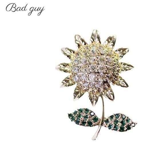 Bad Guy Sunflower Zircon Brooch Pin Gem Fashion Brooch Jewelr for Women Cute Metal Plant Weddings Party Office Brooch Pins Gifts
