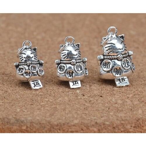 925 Sterling Silver Thai Silver Pendant Accessories Lucky Cat Mid Good Luck Cat Pendant